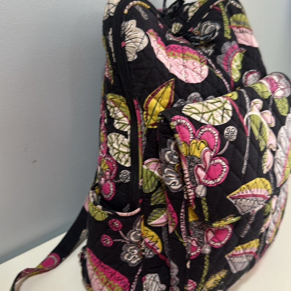 Vera Bradley Backpack 🎒 Floral Quilted black pink greens - Picture 5 of 16
